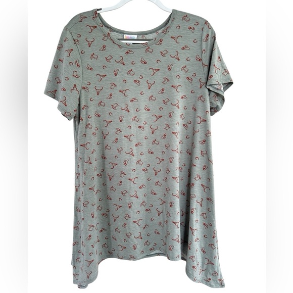 LuLaRoe Gray XL Melissa Tunic Top Western Boots Hats Horseshoes cowboy core A165 - Picture 1 of 7